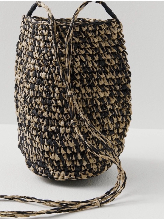 Free People Handbags - Free People Handwoven Straw Crossbody in Black and Natural